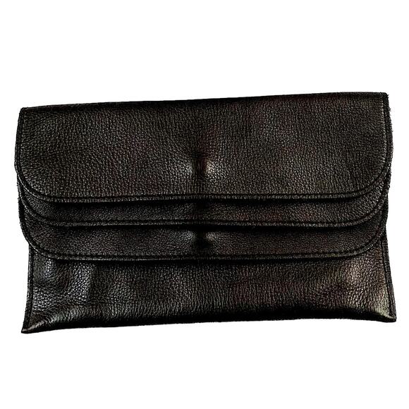 Vintage Y2K Linea Pelle 3 Section Black Leather Clutch - Mint - Picture 1 of 9